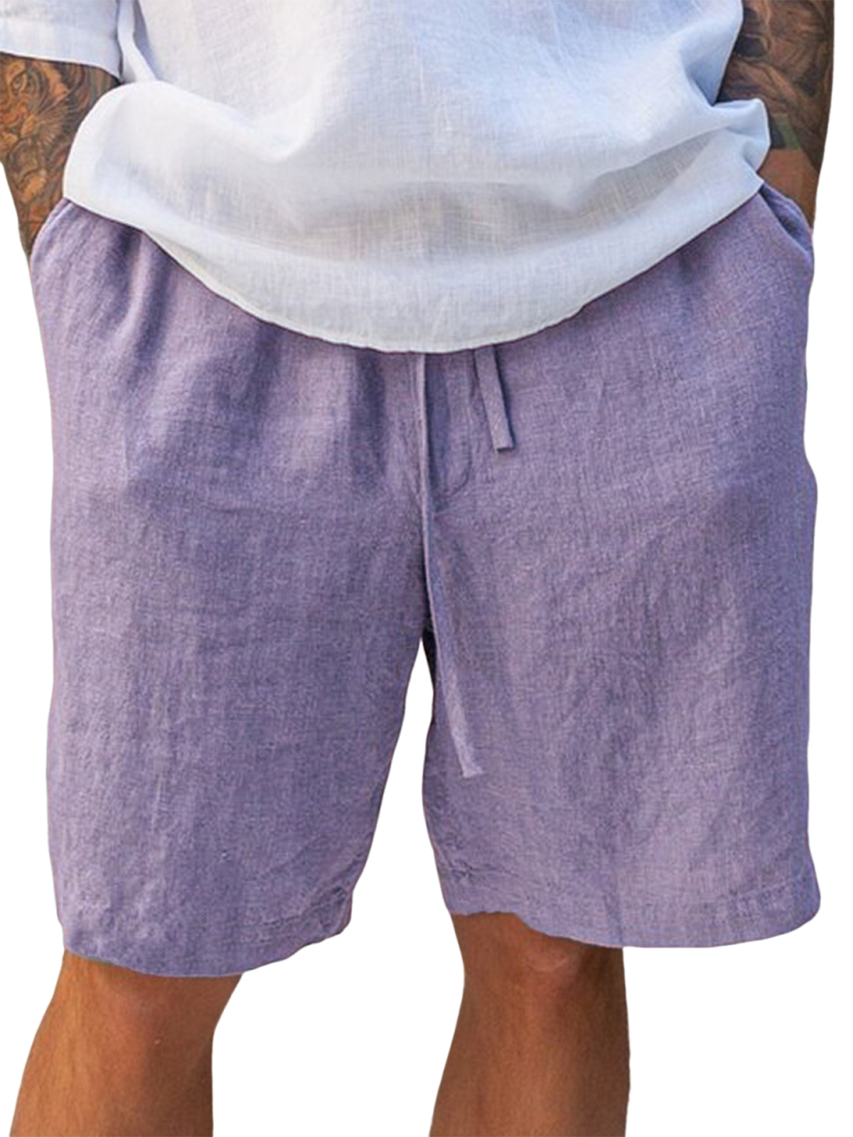 Men's Linen Comfort Lace-Up Everyday Casual Shorts with Side Pockets