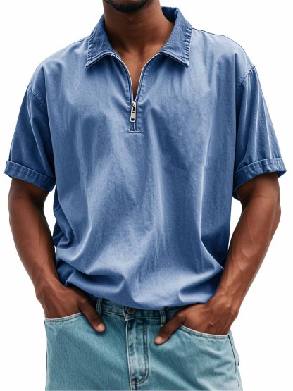 Men's Fashion Retro Casual Stand Collar Short Sleeve Polo Shirt