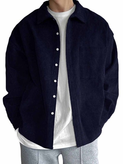 Men's Casual Fashion Pocket Corduroy Fabric Long Sleeve Shirt