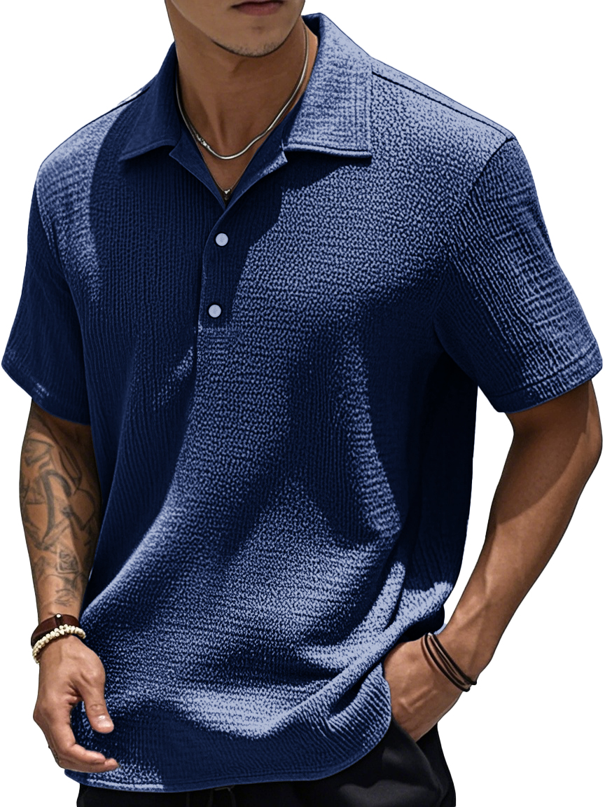 Men's Fashion Retro Pleated Fabric Short-sleeved Polo Shirt