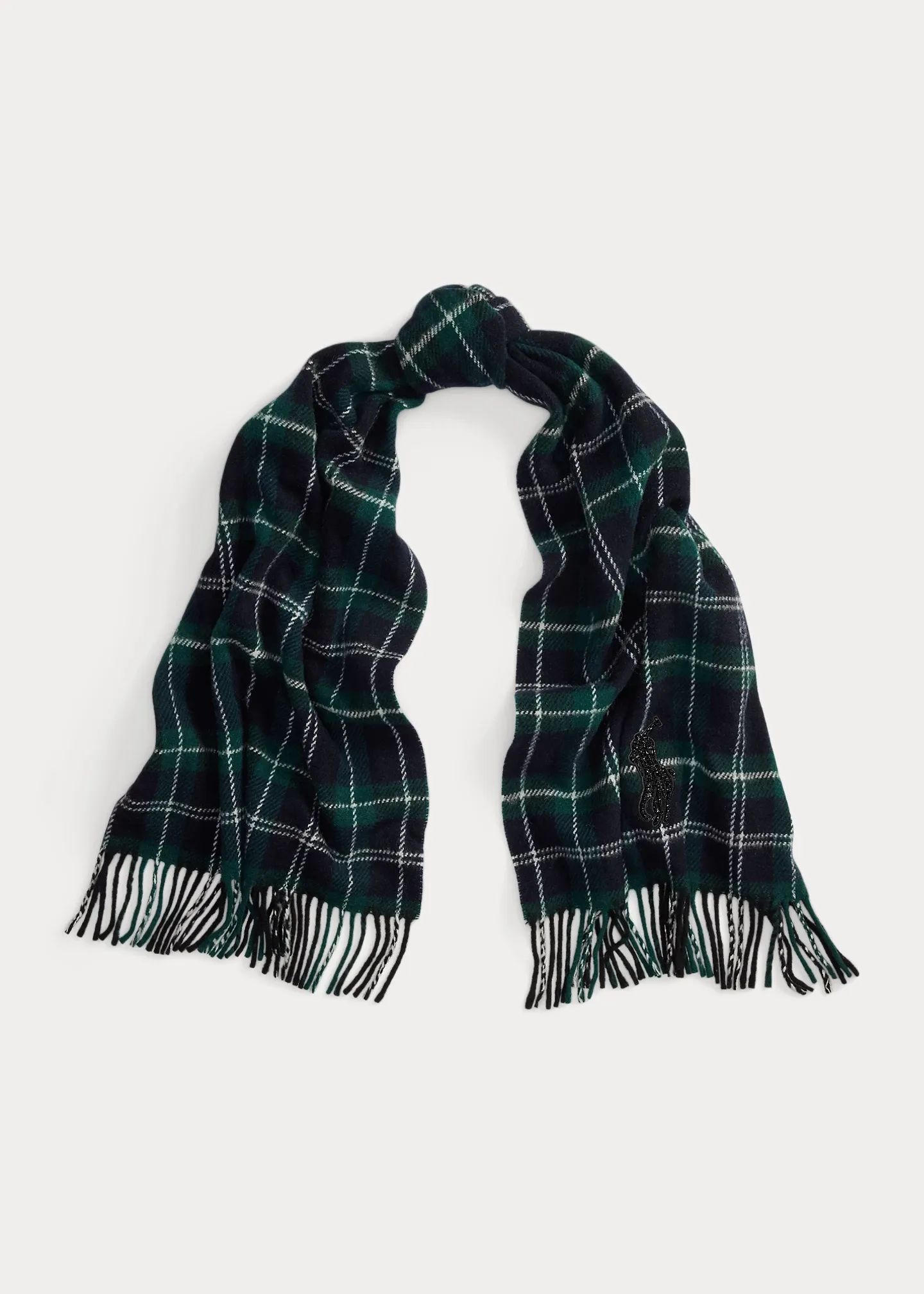 Beaded Big Pony Plaid Wool Scarf