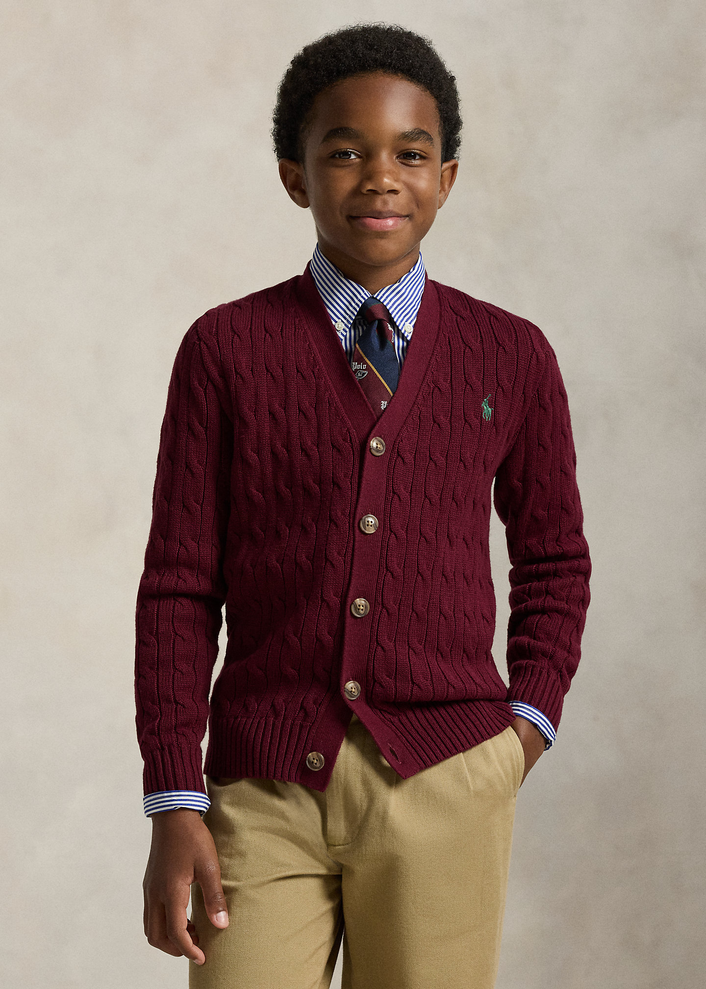 Cable-Knit Cotton V-Neck Cardigan