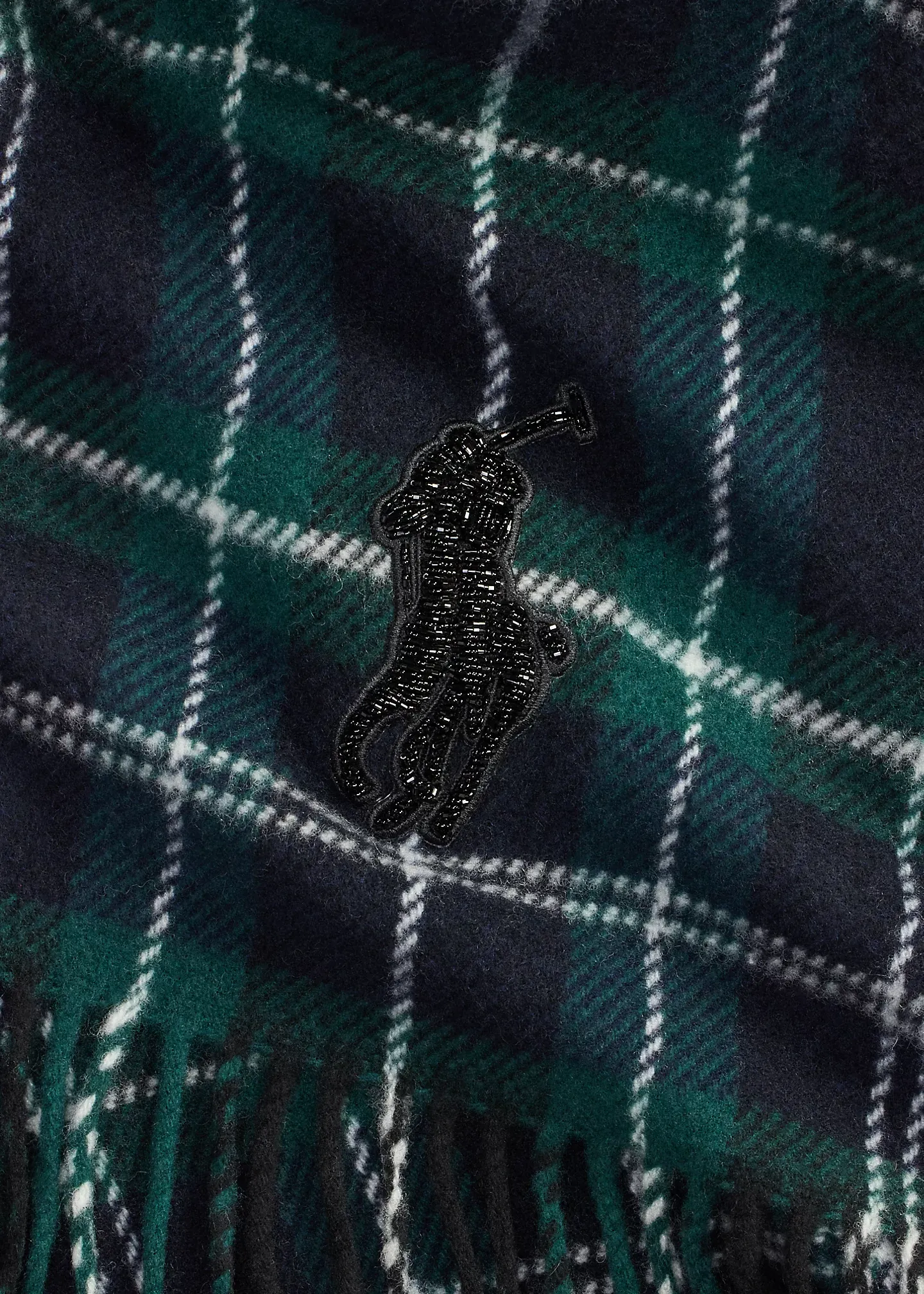 Beaded Big Pony Plaid Wool Scarf