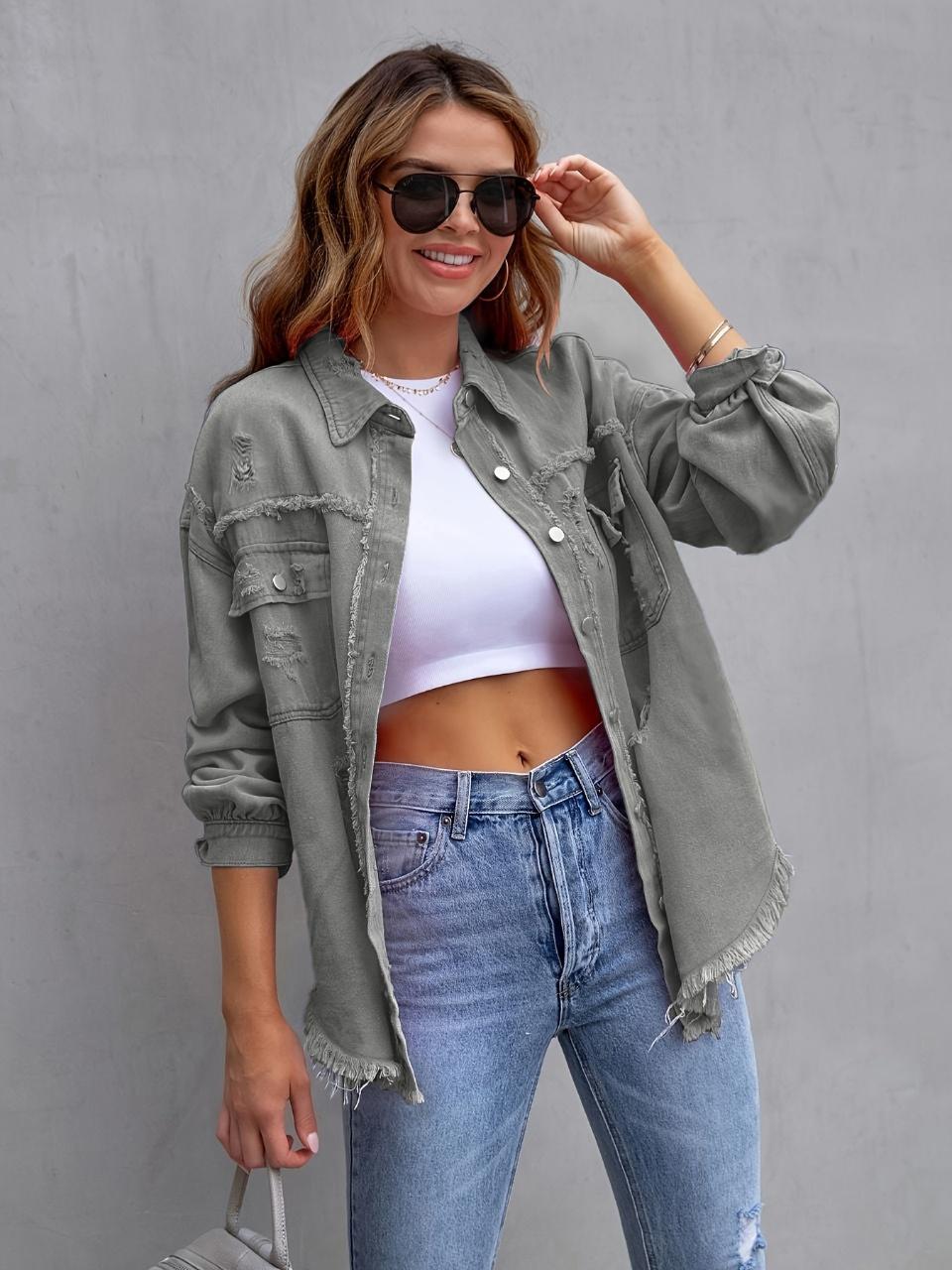 Distressed Drop Shoulder Denim Jacket