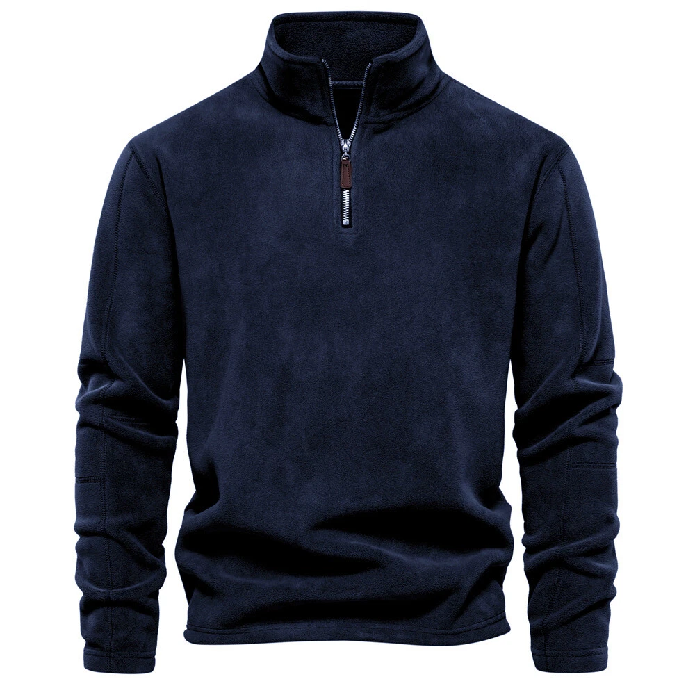 Men's Stand Collar Half Zip Long Sleeve Hoodie Sweatshirt Fleece Pullo