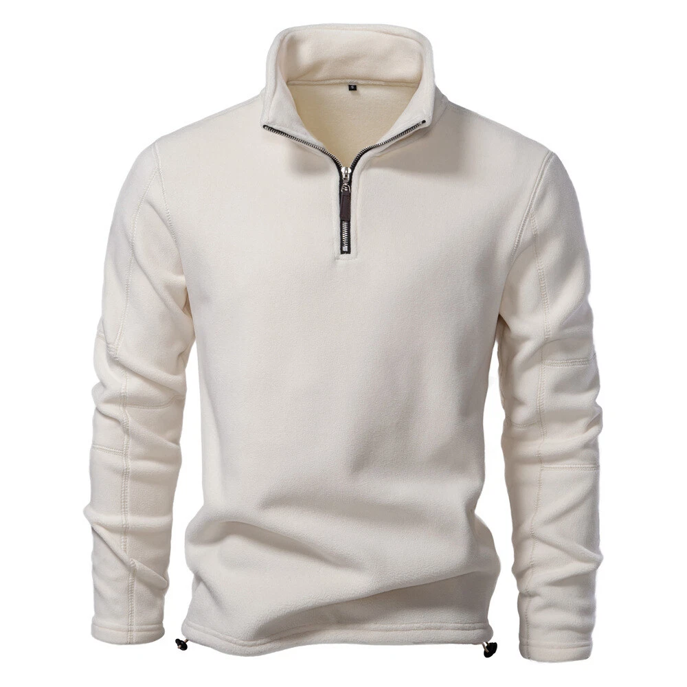Men's Stand Collar Half Zip Long Sleeve Hoodie Sweatshirt Fleece Pullo