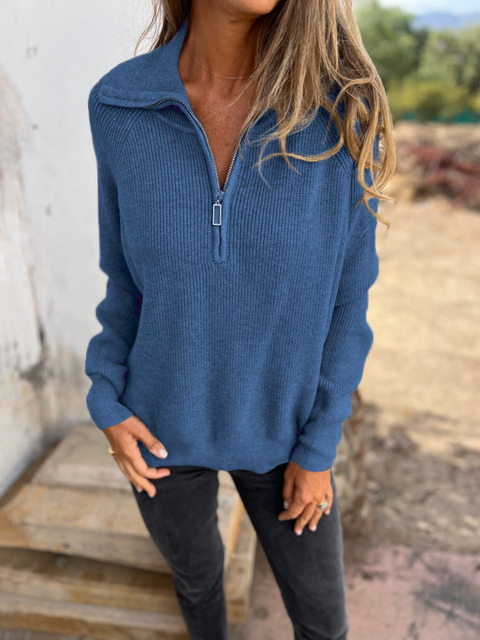 CLEARANCE SALE🔥 Casual Solid Color Long Sleeve Knit Zipper Sweater