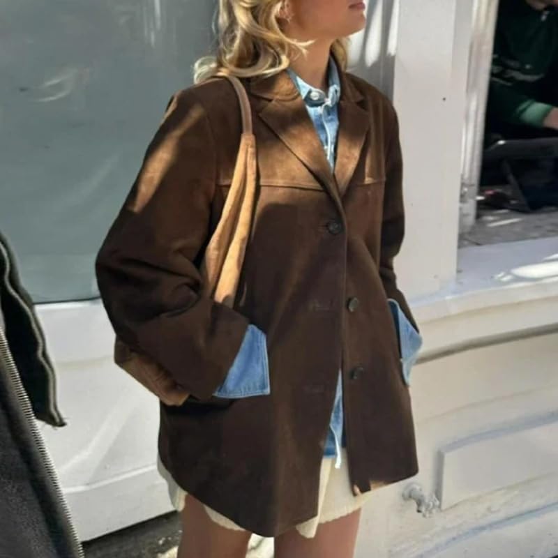 2025 Women's faux leather jacket plus size button down coat casual casual outerwear for winter