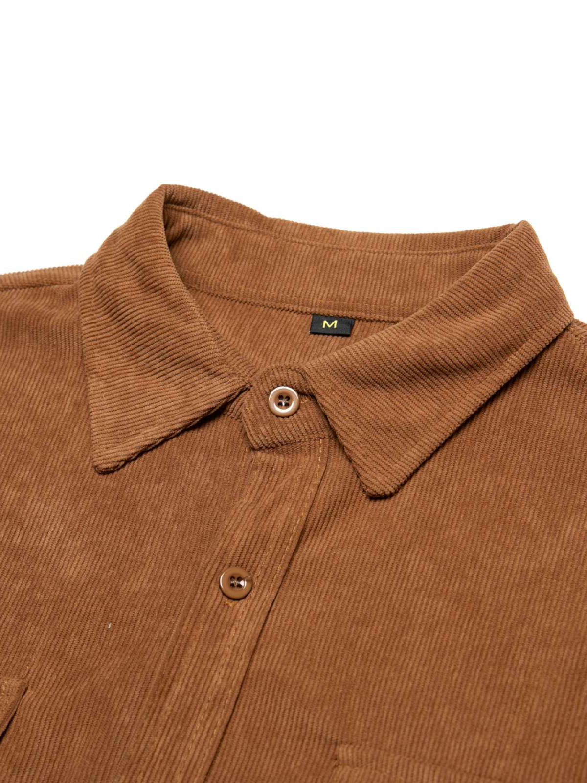 Men's Casual Corduroy Double Pocket Solid Color Long Sleeve Shirt