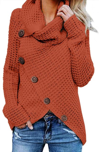 Women's Chunky Turtleneck Long Sleeve Asymmetric Hem Loose Knit Pullover Sweaters