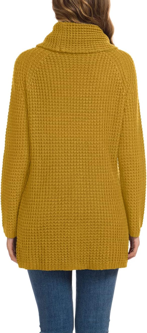 Women's Chunky Turtleneck Long Sleeve Asymmetric Hem Loose Knit Pullover Sweaters