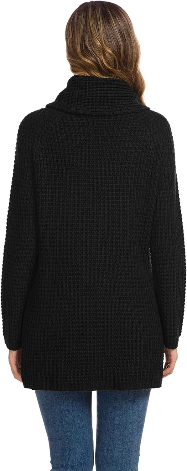 Women's Chunky Turtleneck Long Sleeve Asymmetric Hem Loose Knit Pullover Sweaters