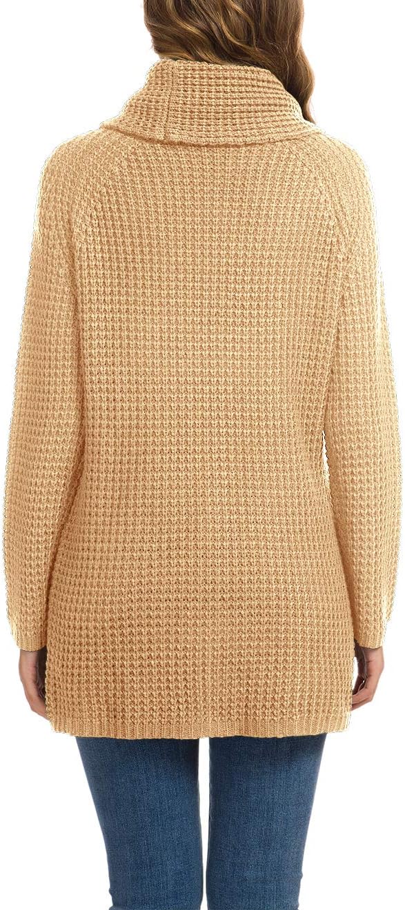 Women's Chunky Turtleneck Long Sleeve Asymmetric Hem Loose Knit Pullover Sweaters