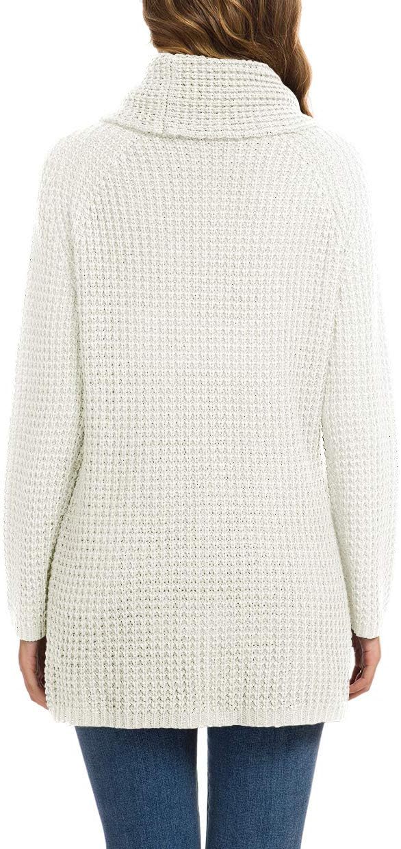 Women's Chunky Turtleneck Long Sleeve Asymmetric Hem Loose Knit Pullover Sweaters