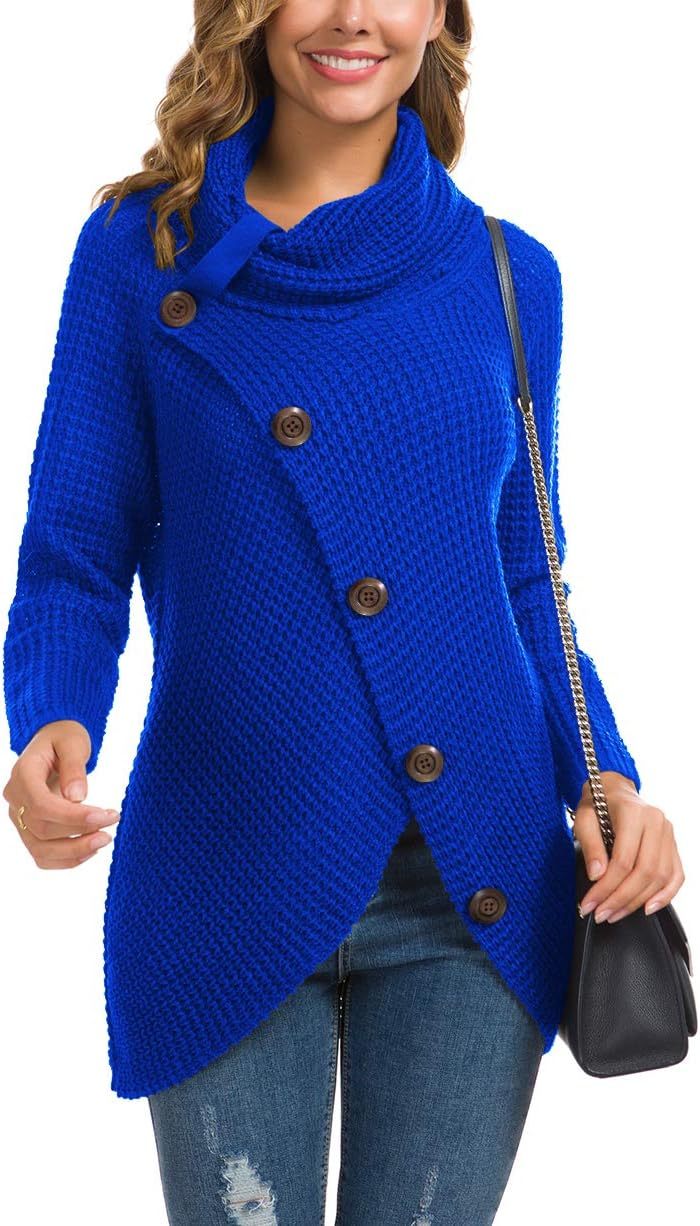 Women's Chunky Turtleneck Long Sleeve Asymmetric Hem Loose Knit Pullover Sweaters