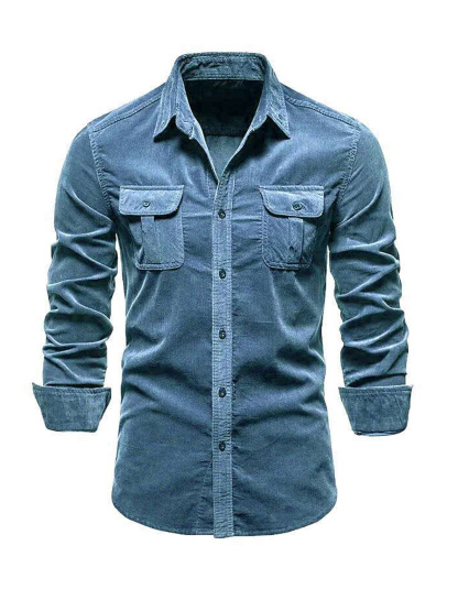 Men's Casual Corduroy Double Pocket Solid Color Long Sleeve Shirt