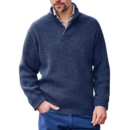 Men's Solid color Casual Pullover Long-sleeved V-neck Loose Sweater