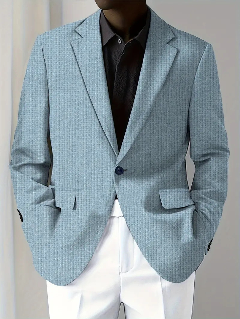 Men's Casual Solid Notch Lapel One Button Blazer
