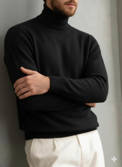 Men's comfortable textured cashmere turtleneck warm sweater