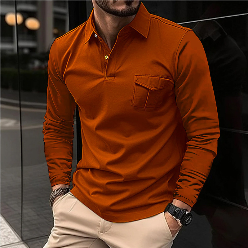 Men's Casual Lapel Polo Long Sleeve Shirt
