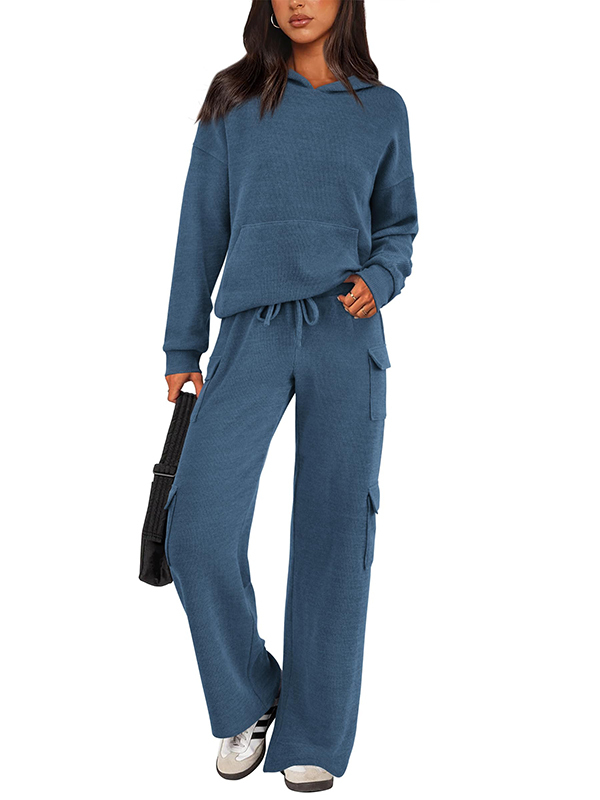 NEW 🔥 Women's Cotton Two Piece Crew Neck Hooded Sweatshirt Work Pants Casual Set