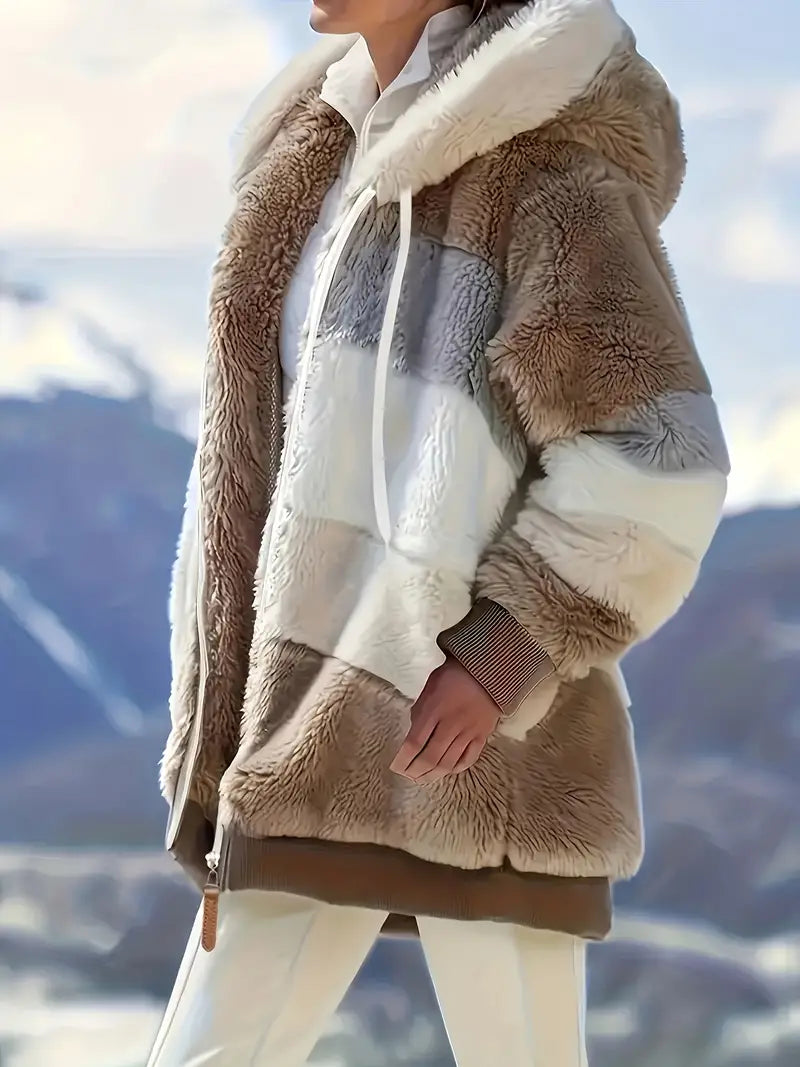 CLEARANCE SALE🔥 Stylish Color Block Fur Jacket