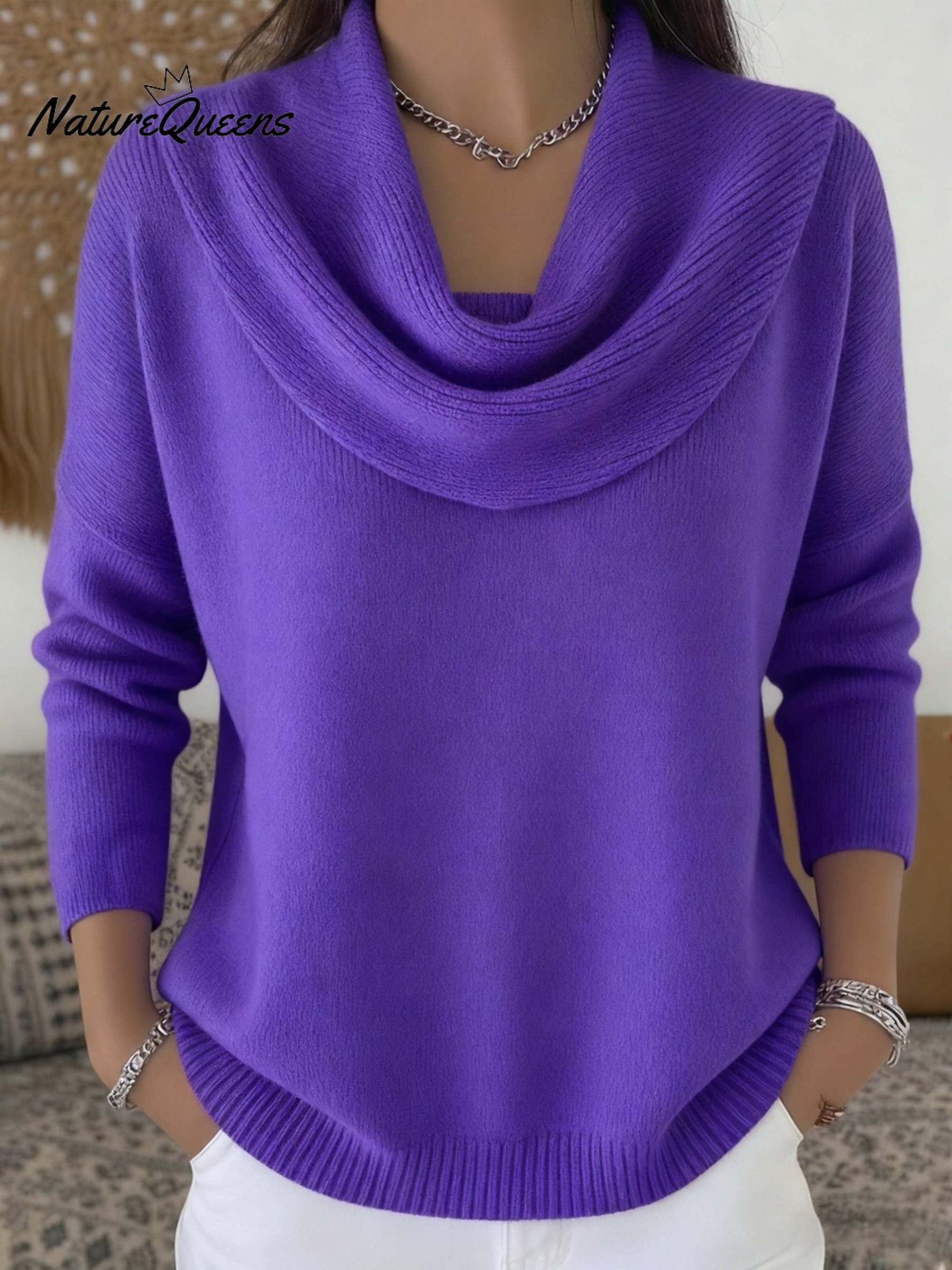 Women's Soft and Elegant Solid Color Ruffled Collar Sweater Top