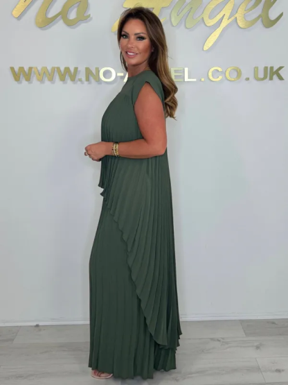 Pleated High Low Top & Trouser Two Piece Set (Buy 2 Free Shipping)