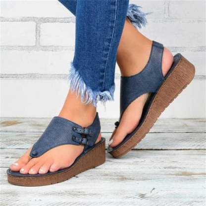 Women's Perforated Toe Wedge Sandals, Breathable Summer Wedge Heel Shoes
