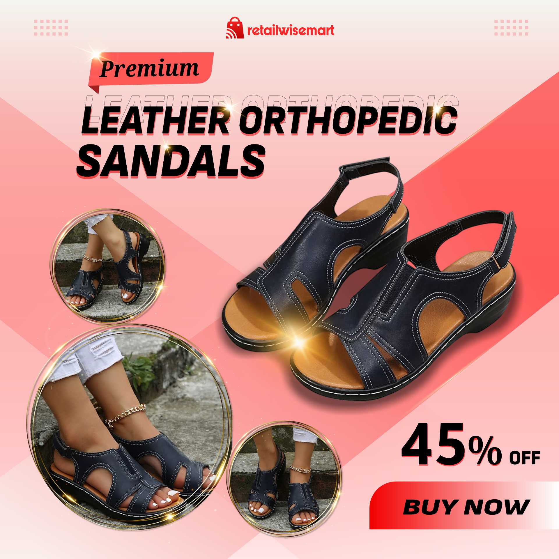 🔥Women Wedge Sandals, Premium Leather Orthopedic Sandals 🔥 - On This Week Sale 70% OFF