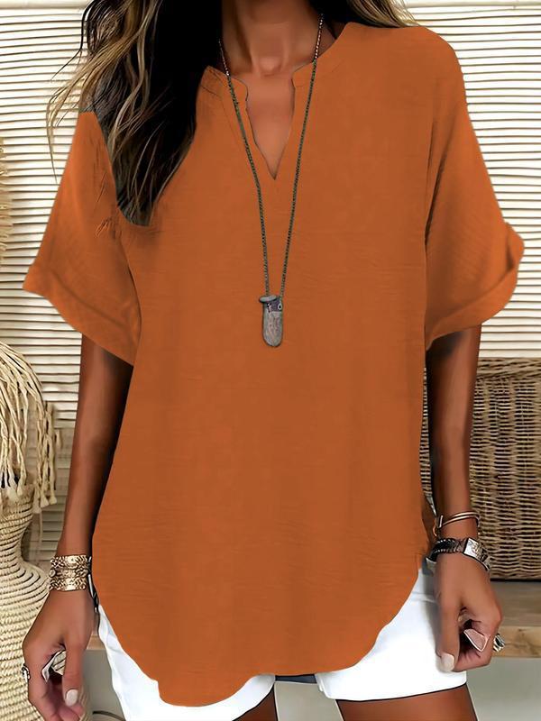🔥Women's Plain Short Sleeve Blouse, Casual Solid Color Top for Daily Wear, Ladies Clothes for All Seasons