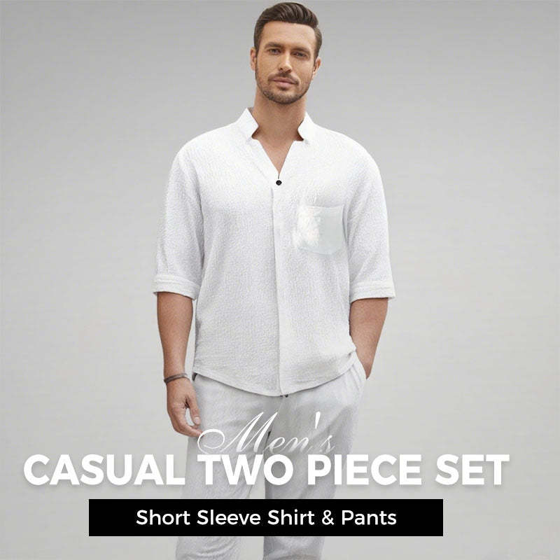 Men's Trendy Cotton Linen Top & Pants Two-Piece Set