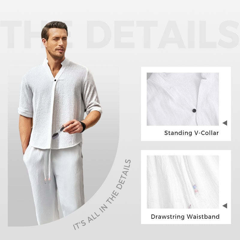 Men's Trendy Cotton Linen Top & Pants Two-Piece Set