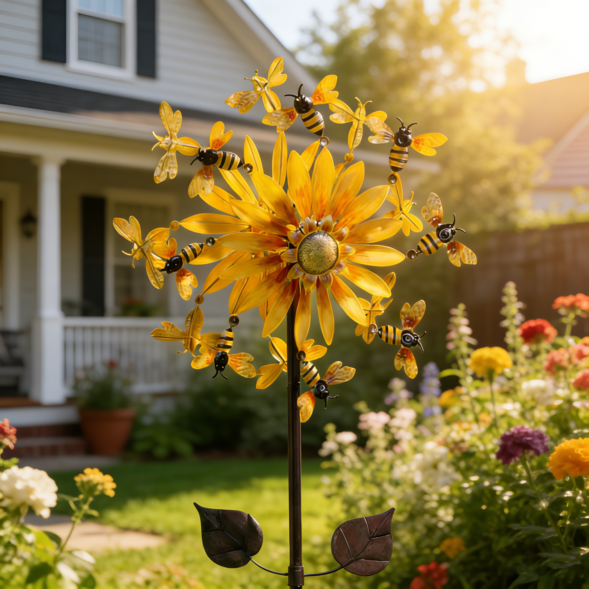 Sunflower Garden Wind Spinner with Bees & Dragonflies