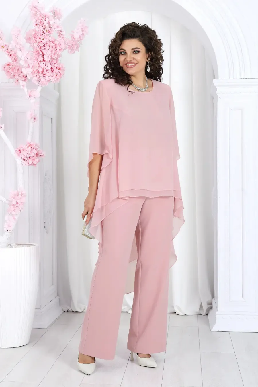 Elegant Layered Chiffon High-Low Top and Pants Two Piece Set (Buy 2 Free Shipping)