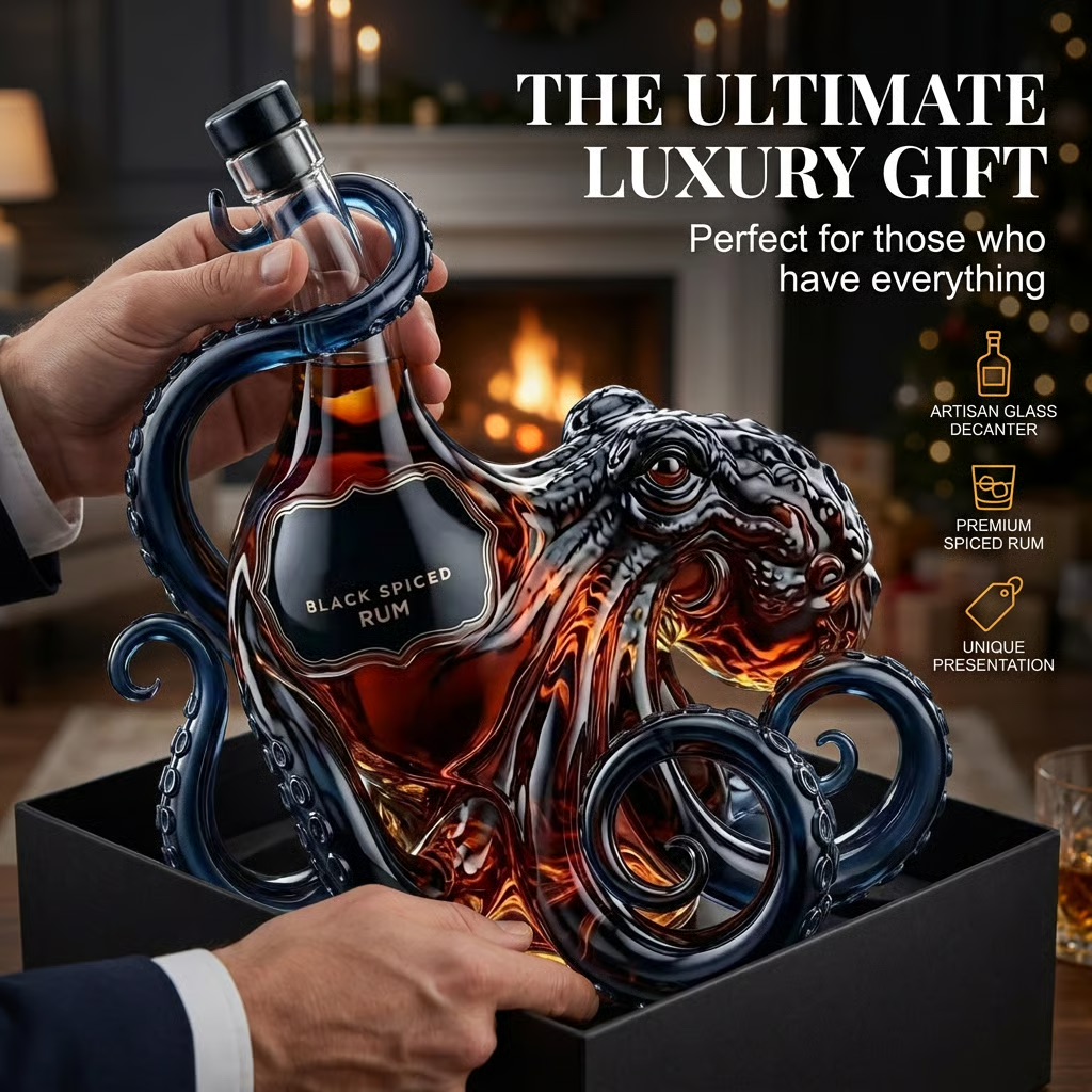 Suggested image: premium matte black and gold-foiled collector gift box beside the bottle