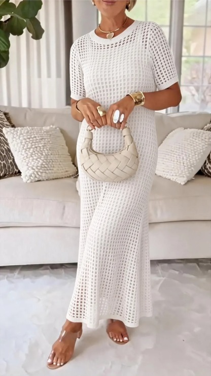 Elegant Knit Mesh Layered Two-Piece Maxi Dress (Buy 2 Free Shipping)