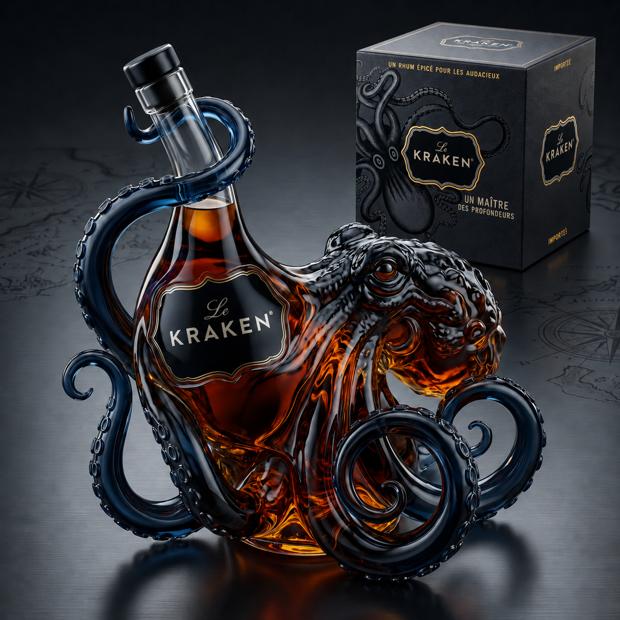Bouteille de rhum de collection en 3D inspirée du Kraken