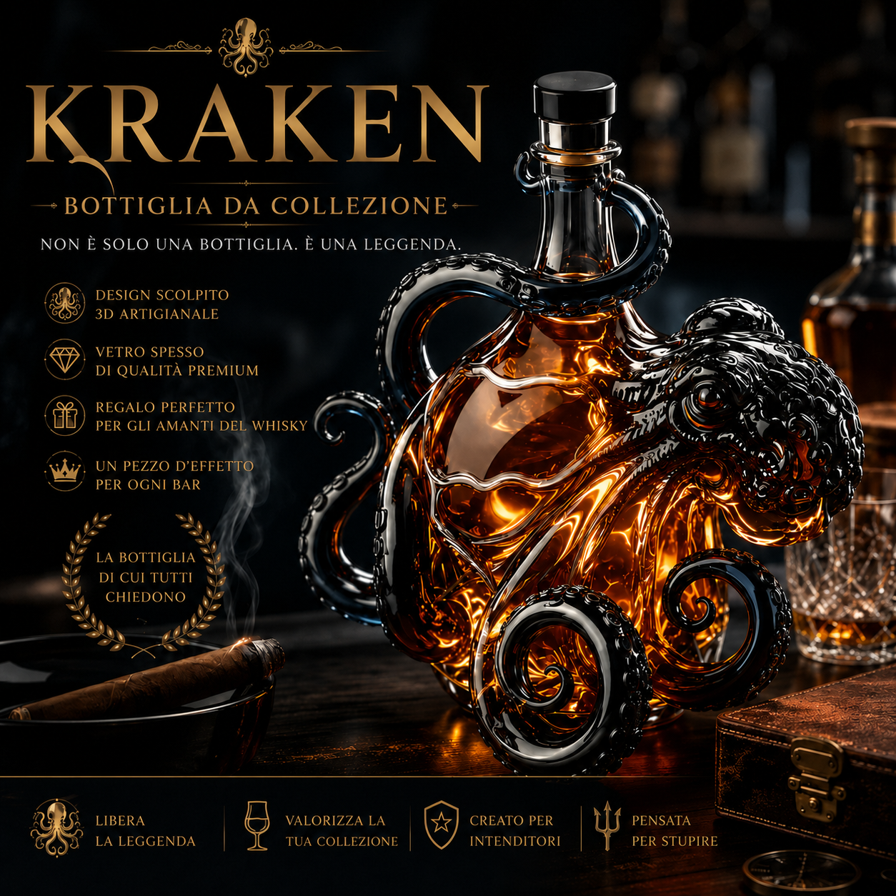 Bottiglia da rum da collezione 3D ispirata al Kraken