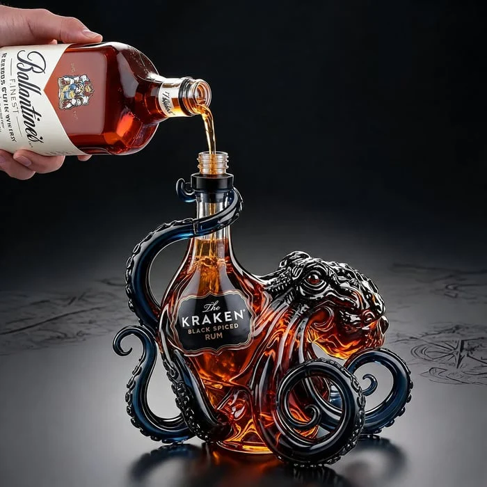 3D Kraken-Inspired Collector Rum Bottle-"Pour the rum. Keep the legend."