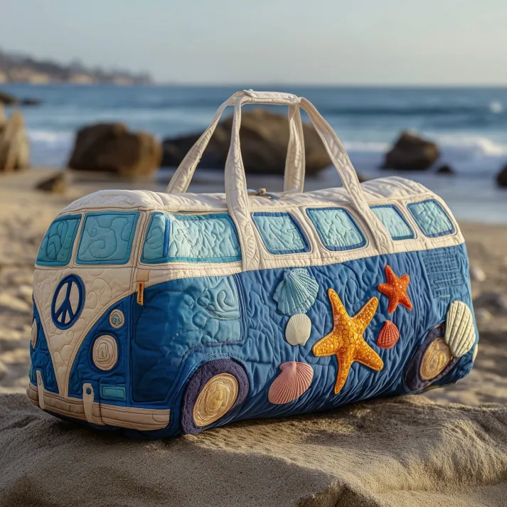 Coastal Seashell Bus Quilted Duffle Bag 🌊🐚🚐