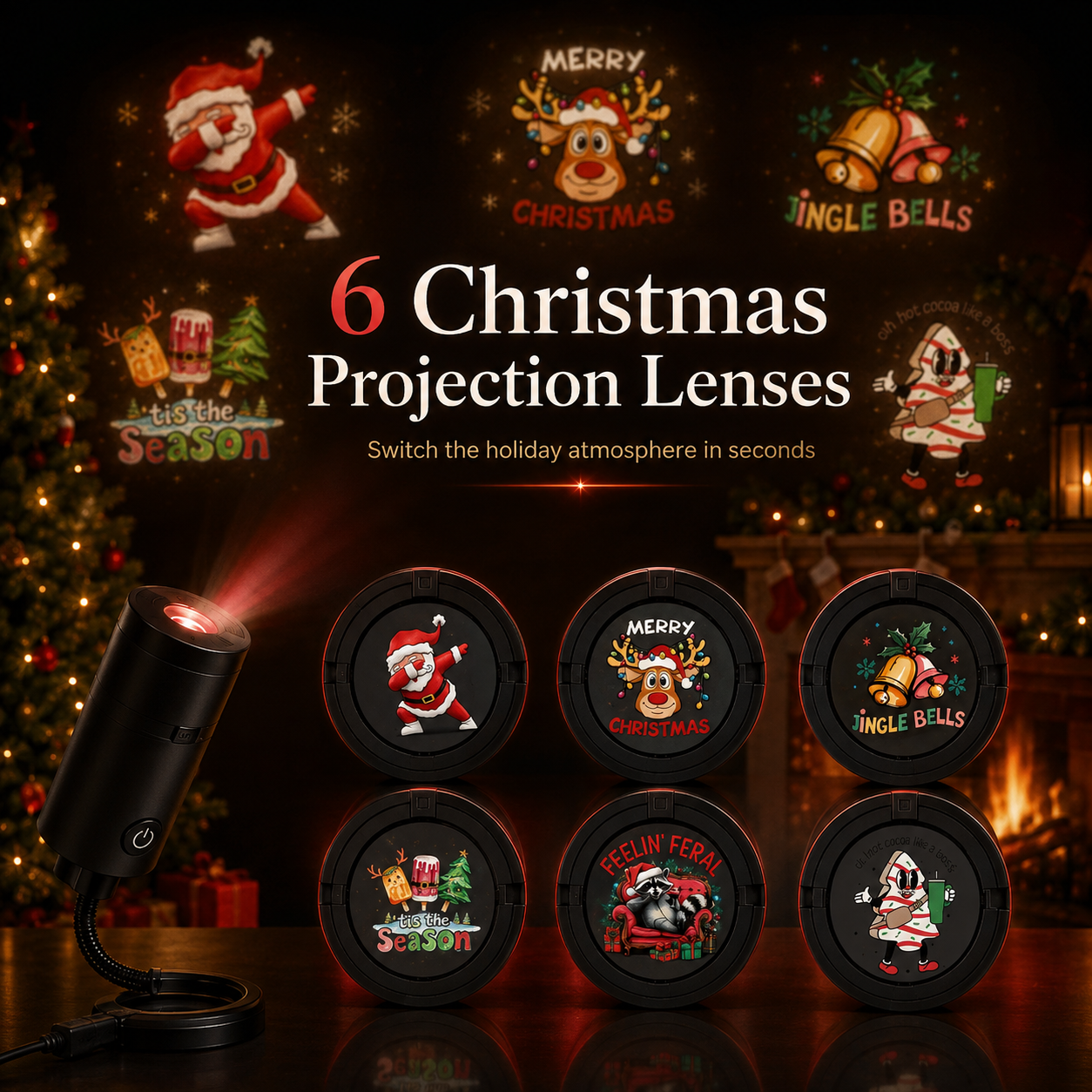 🎄 Christmas Limited Edition Projection Lenses Only – 6 Exclusive Festive Scenes