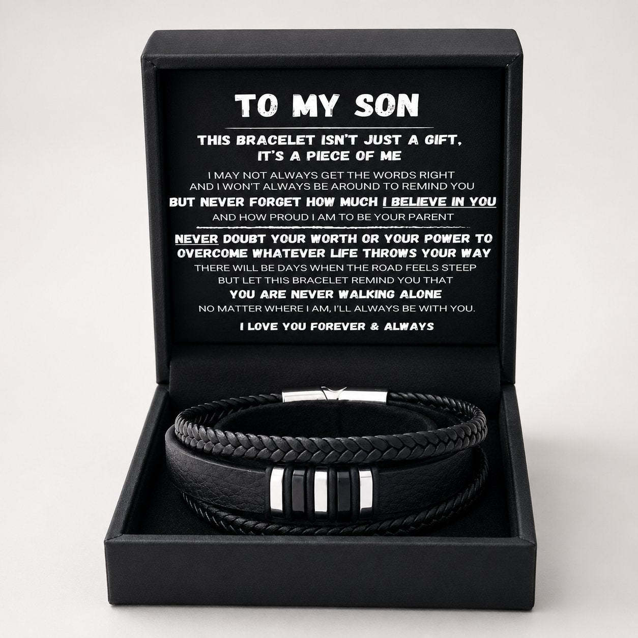 To My Son — Never Walk Alone Braided Bracelet Set 🖤