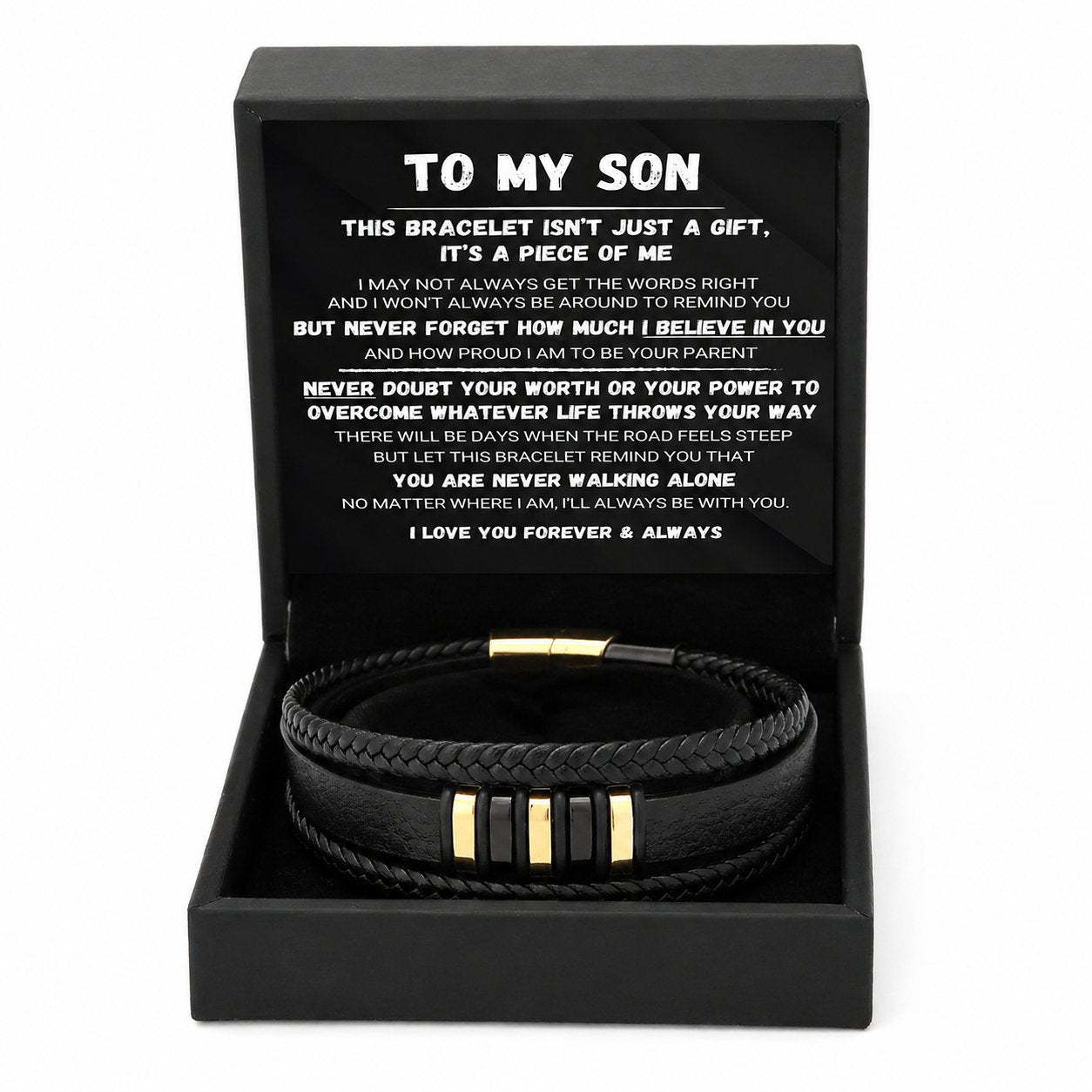 To My Son — Never Walk Alone Braided Bracelet Set 🖤
