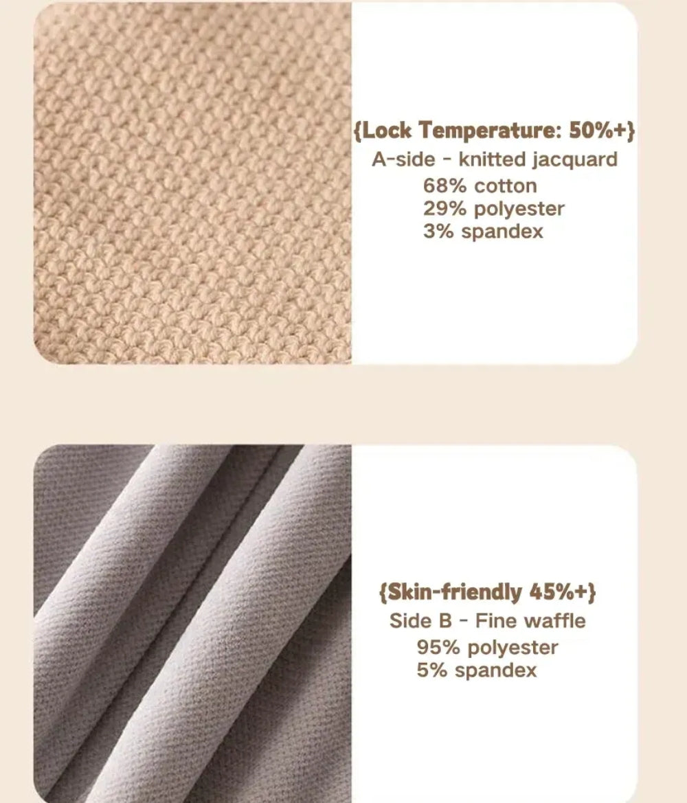 Beige outer knit and grey inner fabric shown in close-up