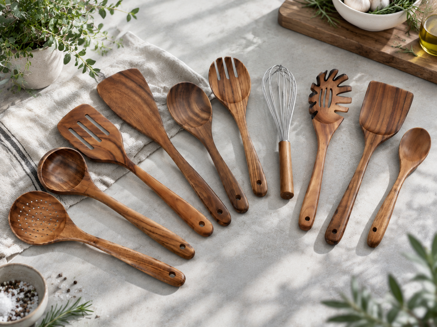 Ten-piece utensil collection including a wire whisk