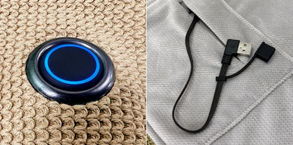 Illuminated control button and USB connection lead
