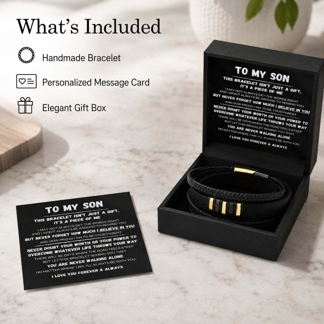 To My Son — Never Walk Alone Braided Bracelet Set 🖤