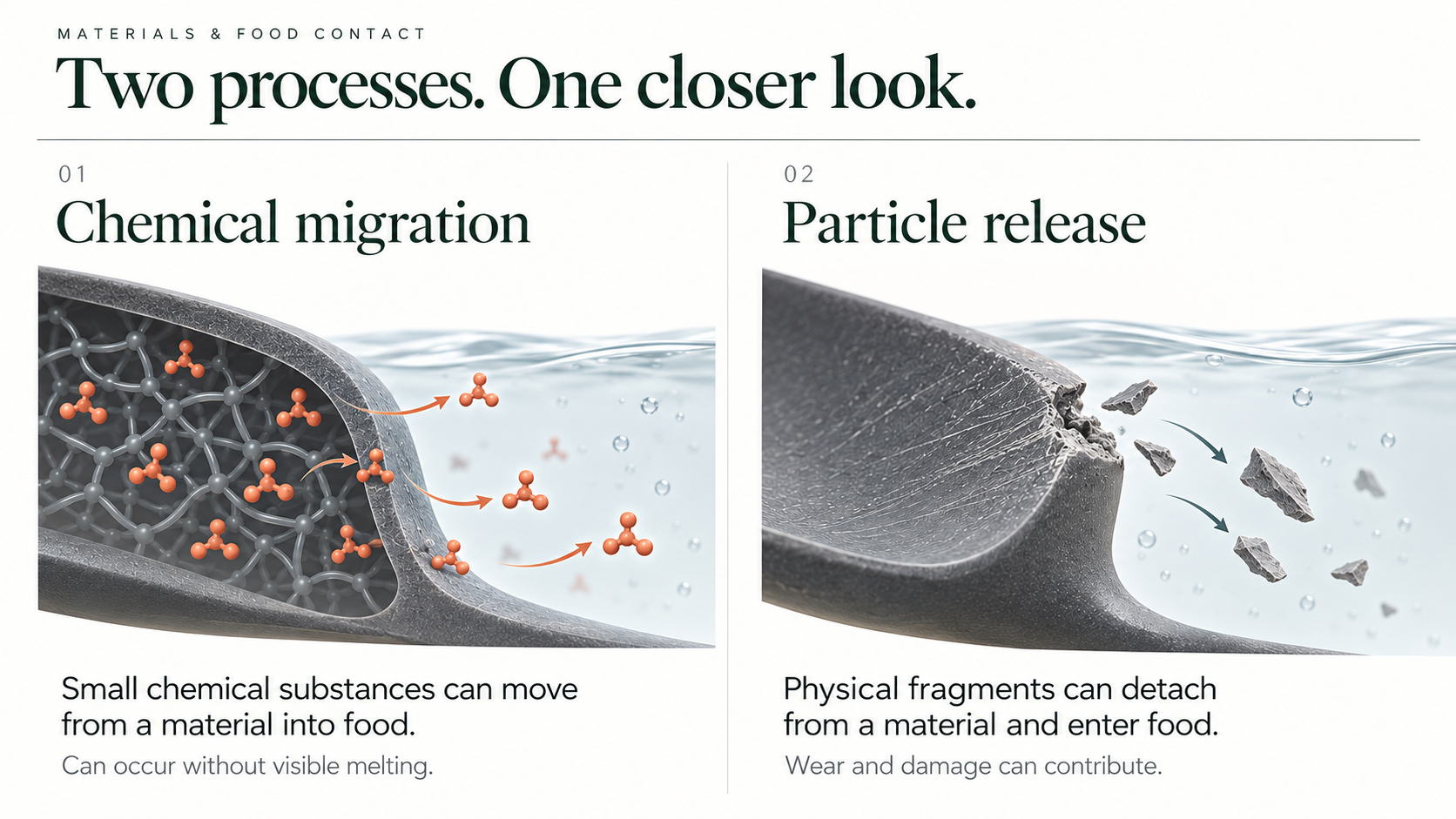 Chemical migration and particle release illustration