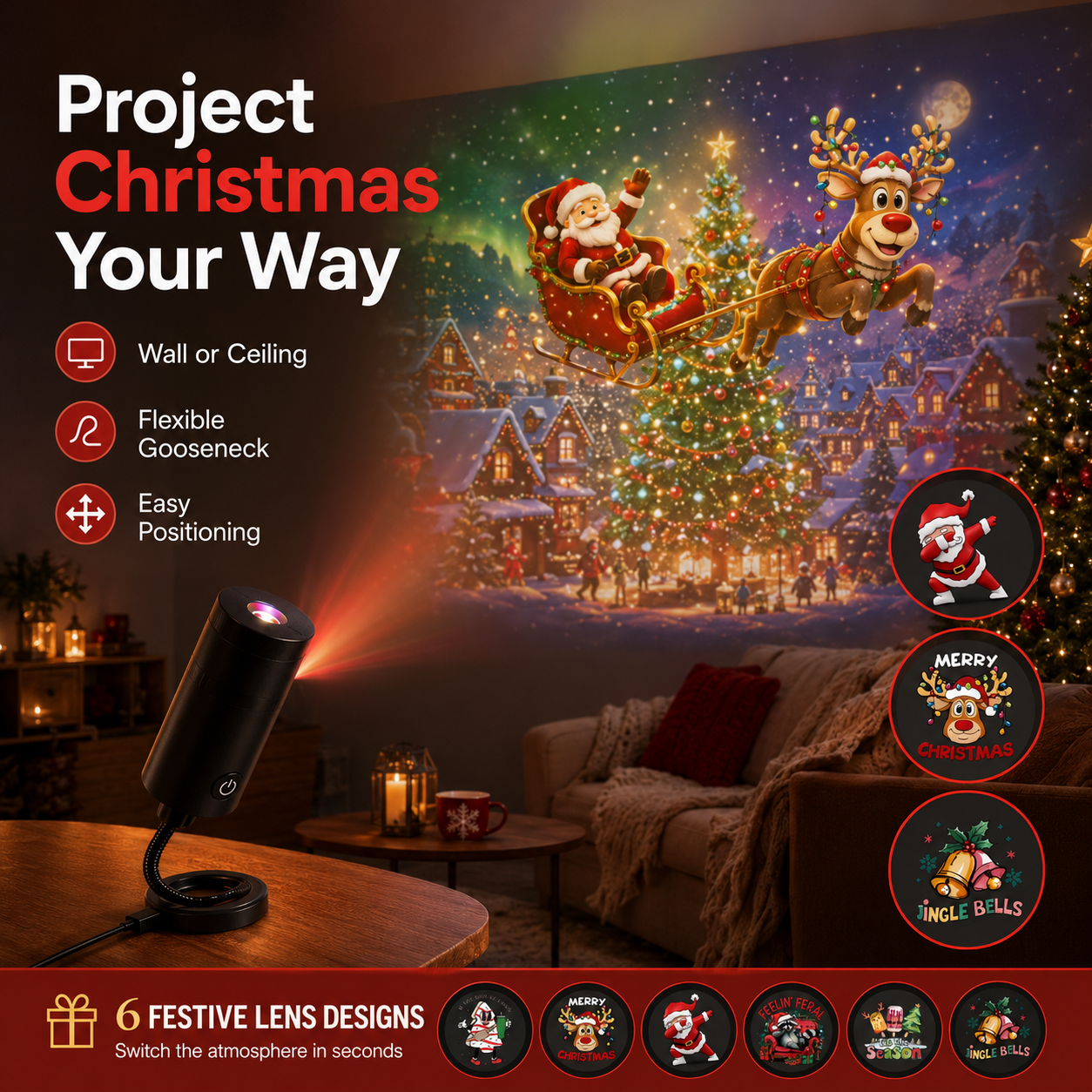 Christmas projection lens installation